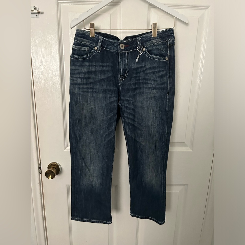 Women's Dark Wash Cropped Jeans - Mid Navy Blue